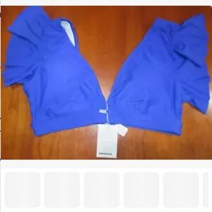 Blue Cropped bikini swim Top with Flutter Sleeves and Ruffled Details